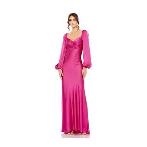 Mac Duggal Sweetheart Neck Long Puff Sleeve Satin Gown Size 12